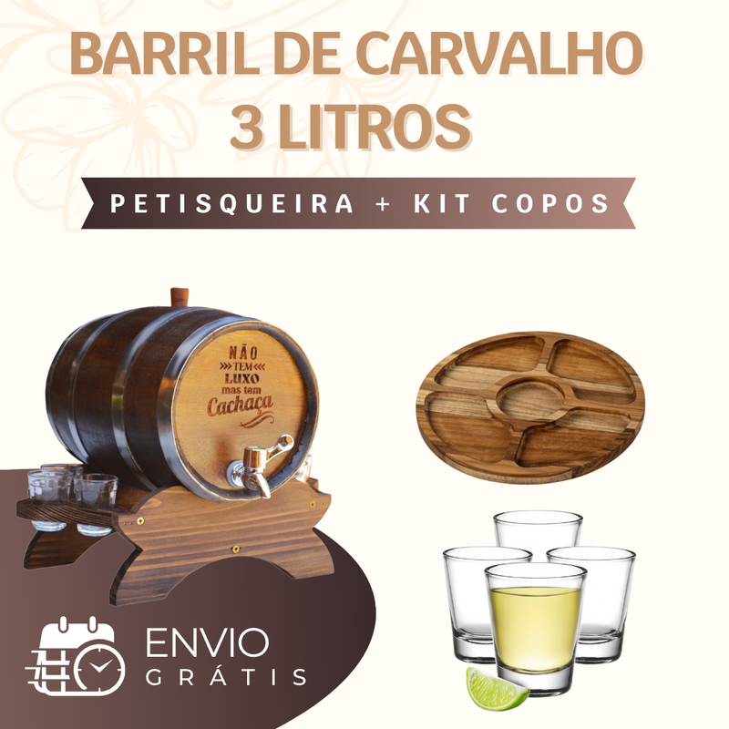 Barril Carvalho 3 Litros Personalizamos Nome Torneira Luxo + Brinde